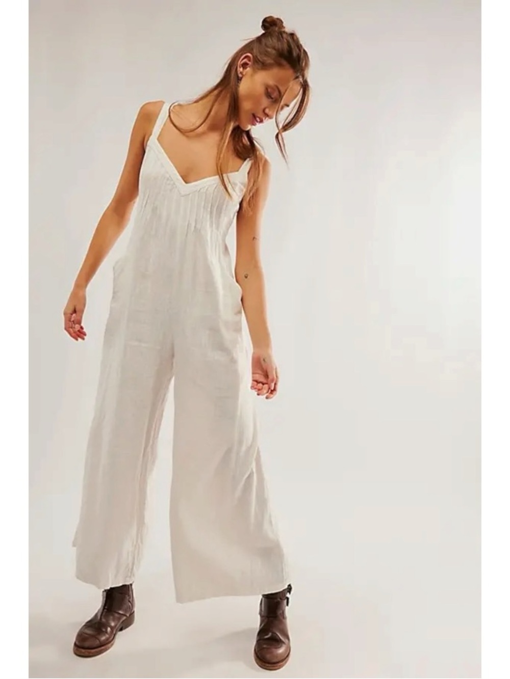 Free People Ethereal Drifting Dreams One Piece Jumpsuit White XL Wide Leg - Picture 4 of 12